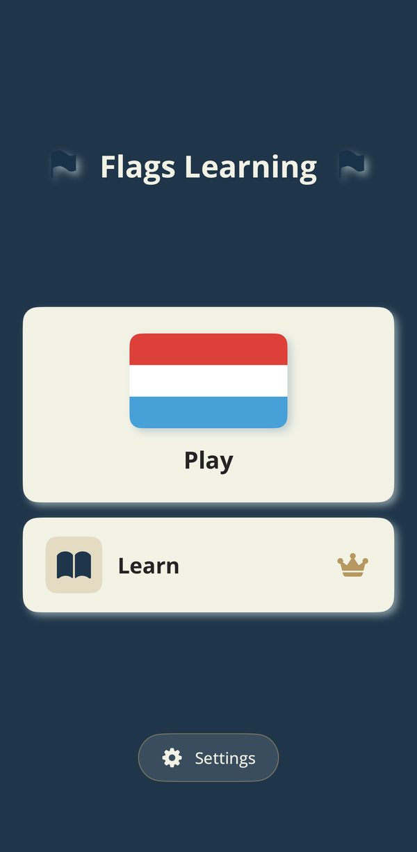 Main menu with Play and Learn